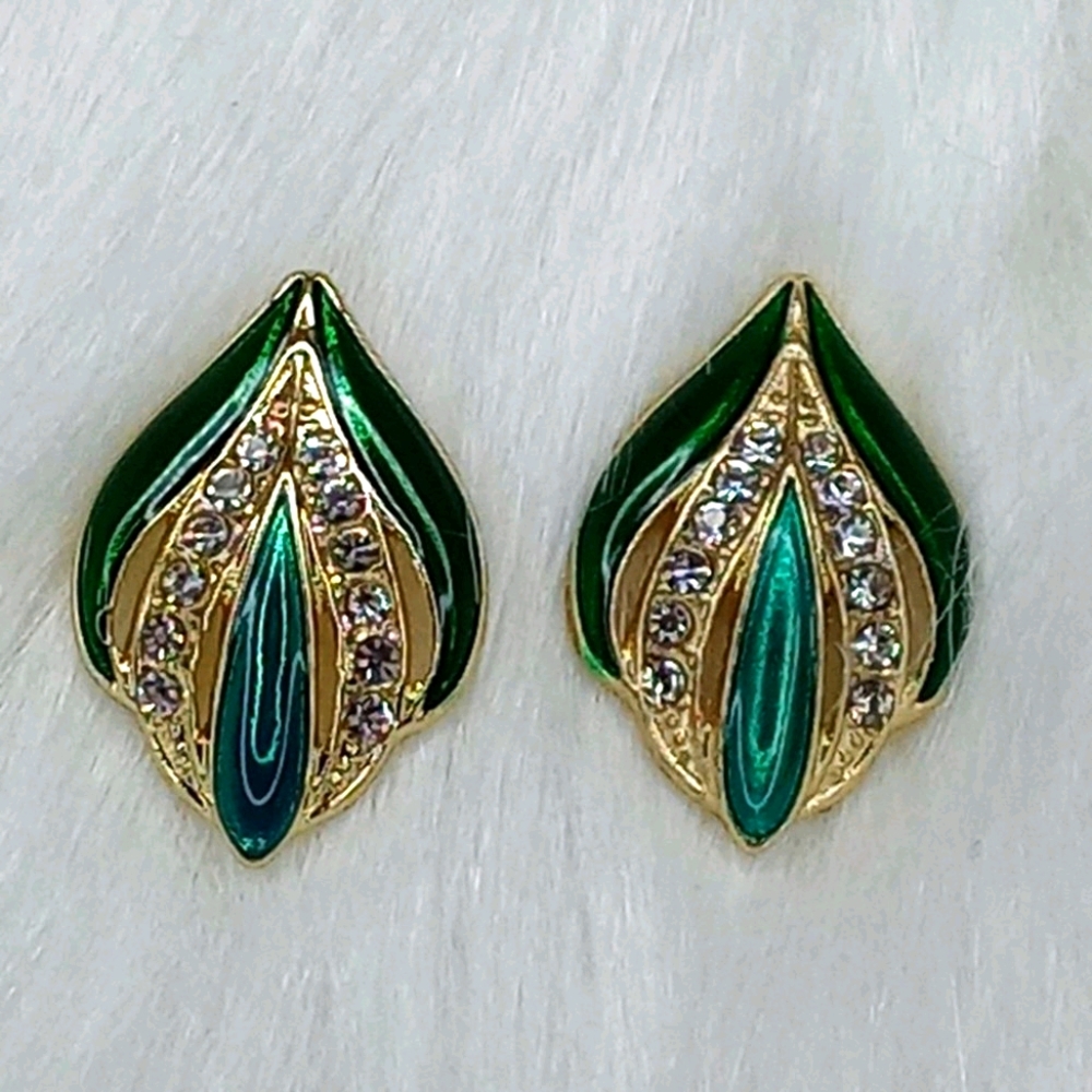 Green & Gold Sparkly Stud Earrings